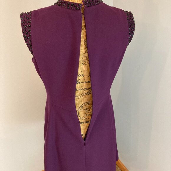 Vince Camuto Dress 8P Purple Sleeveless Beaded Black Bling - Picture 3 of 9